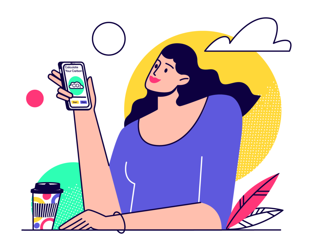 Illustrated person looking at a phone screen