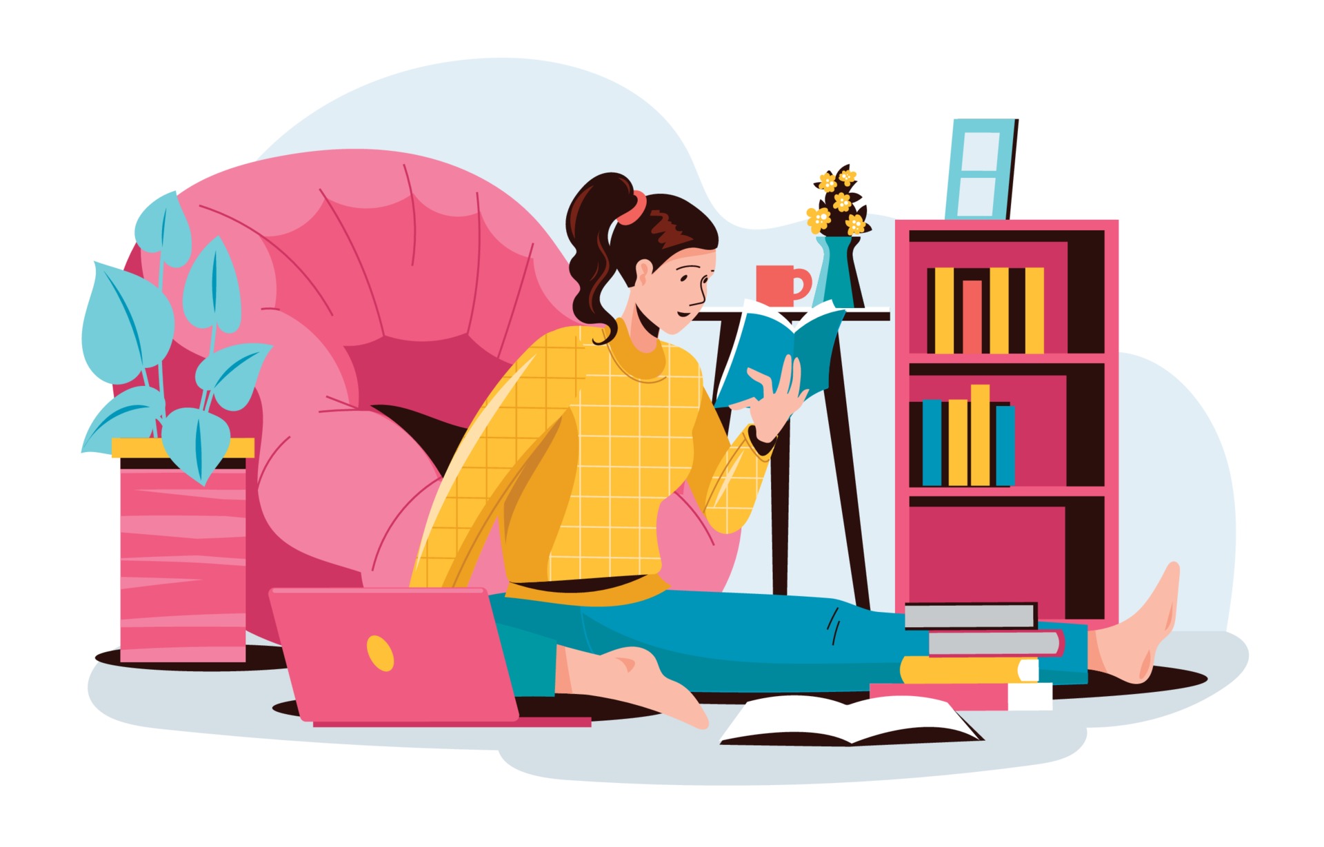 illustrated person reading a book